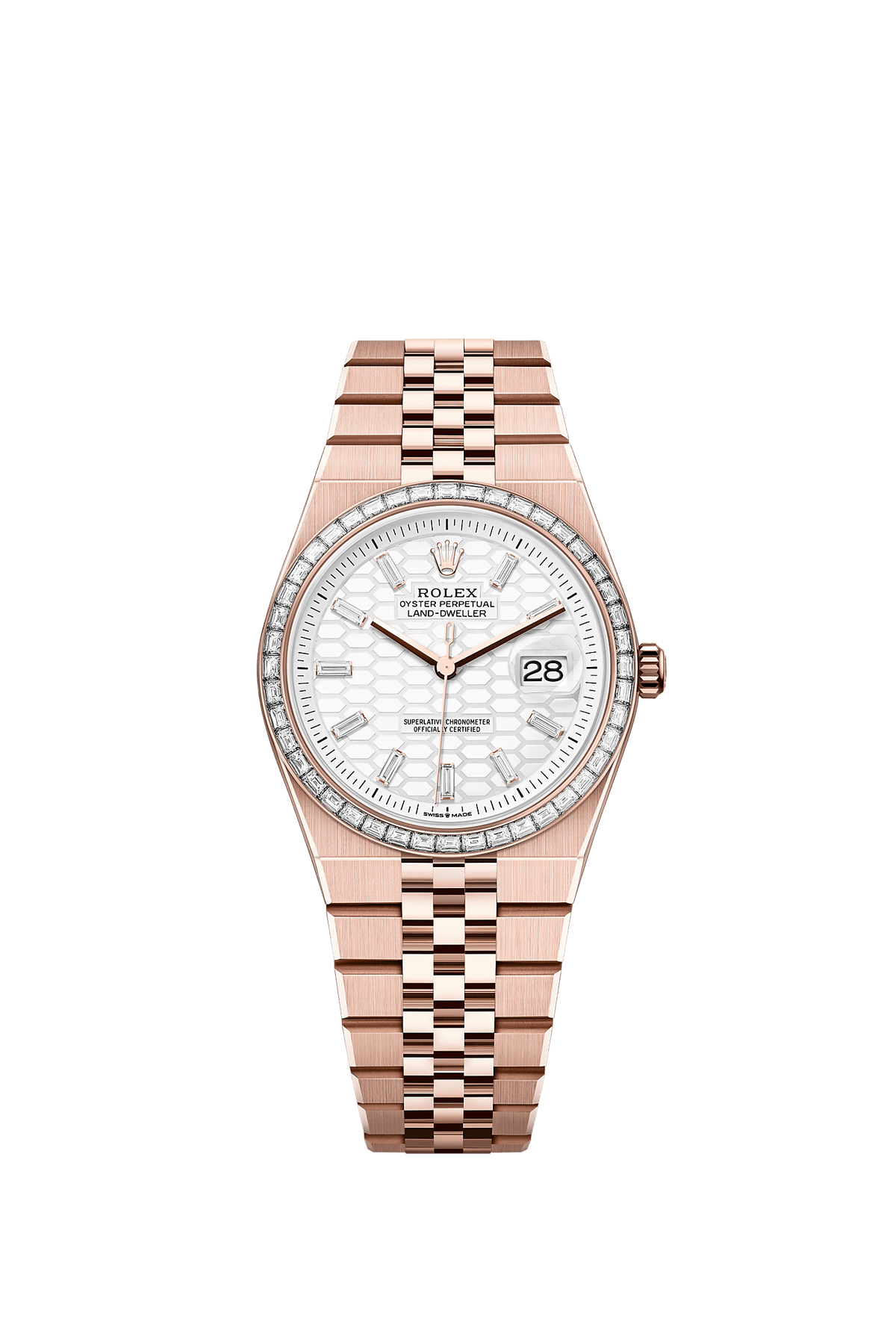 Roségoldfarbene 36-mm-Uhr mit hellem Waben-Zifferblatt – Produktansicht