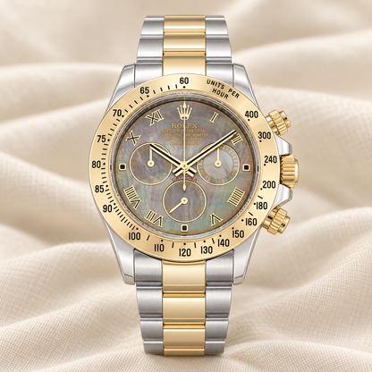 Lunaris Chronograph, Vorderansicht mit dunkler Perlmutt-Optik und römischen Ziffern