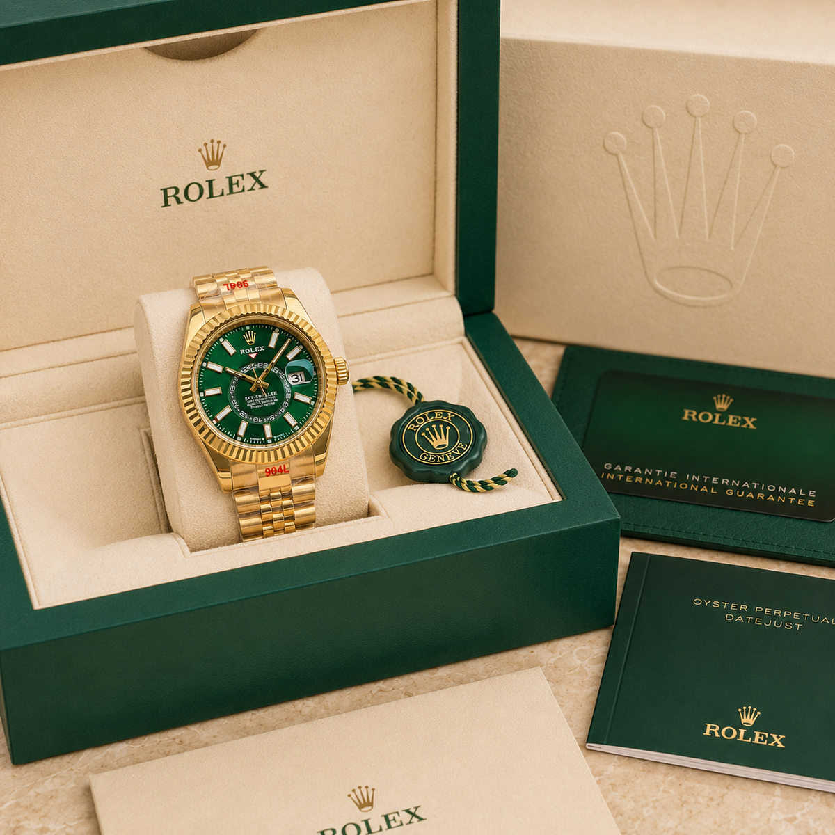 Luxuriös Automatic Herren Uhr – Gold Hülle with Grün Dial complete set met doos en certificaten