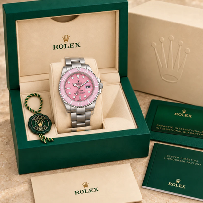 marinus gliederband herrenuhr silberfarben rosa 41 mm in grüner Box; Box optional