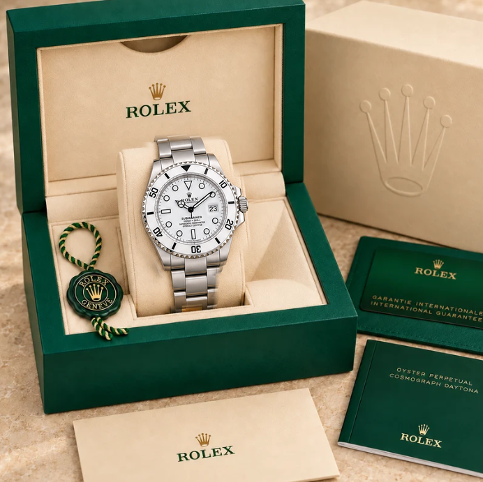 marinus gliederband herrenuhr weiss silberfarben 40 mm in grüner Box; Box optional