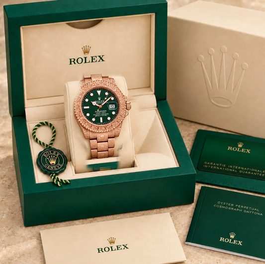 marinus gravuruhr rosefarben dunkelgruen 41 mm in grüner Box; Box optional