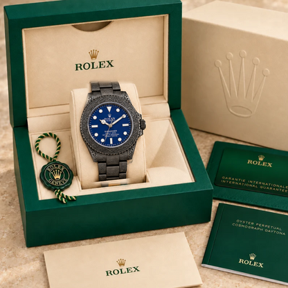 Marinus marinus gravuruhr schwarz blau 41 mm in grüner Box; Box optional