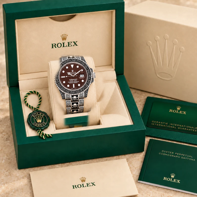 marinus gravuruhr silberfarben schokoladenbraun 41 mm in grüner Box; Box optional