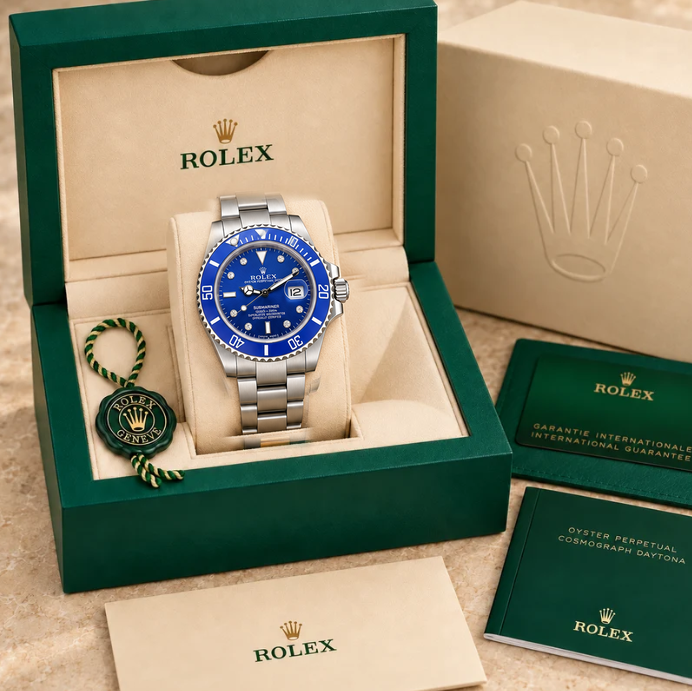 marinus schmuckstein herrenuhr koenigsblau silberfarben 40 mm in grüner Box; Box optional