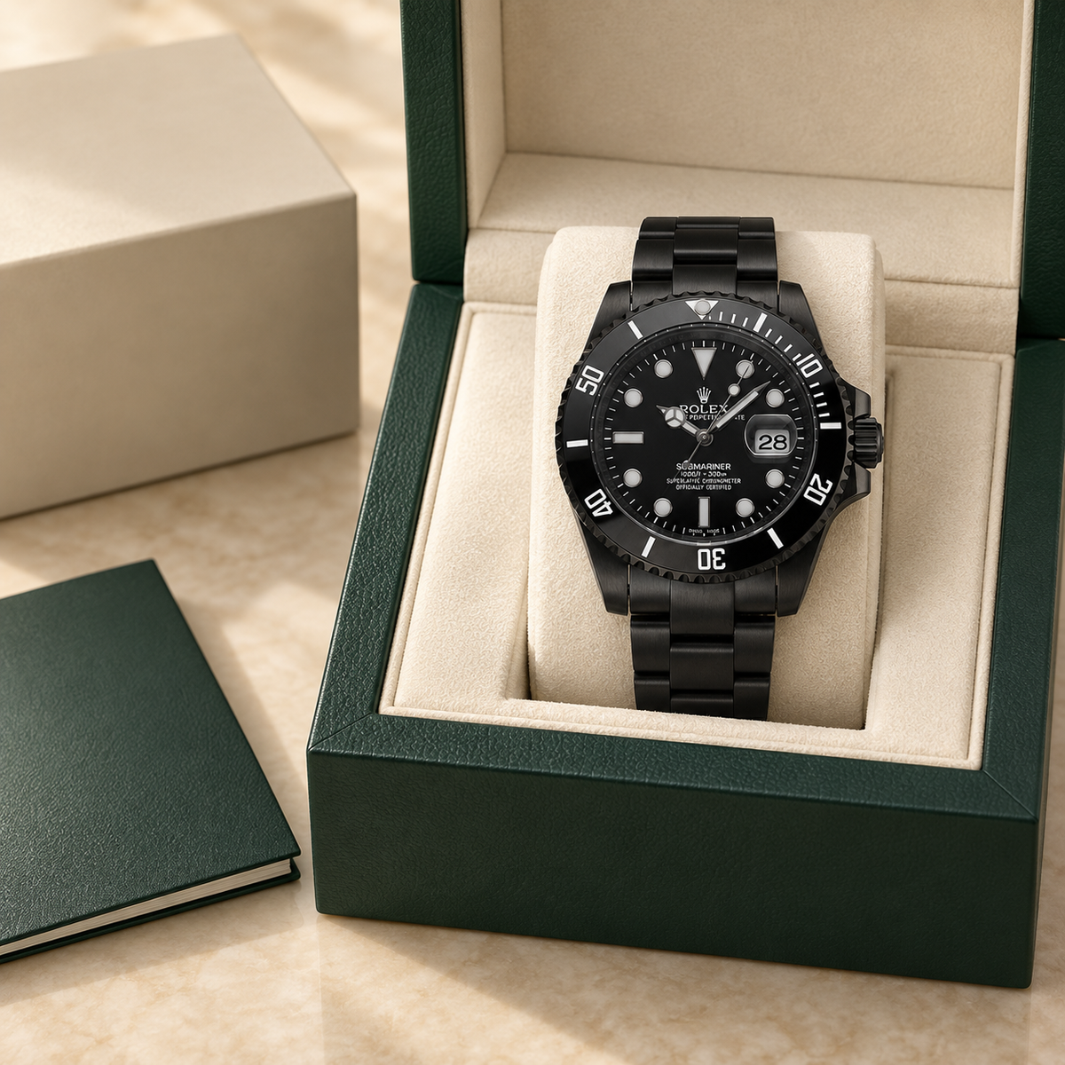 Marinus Herrenuhr in Schwarz, 41 mm, in der optionalen grünen Präsentationsbox