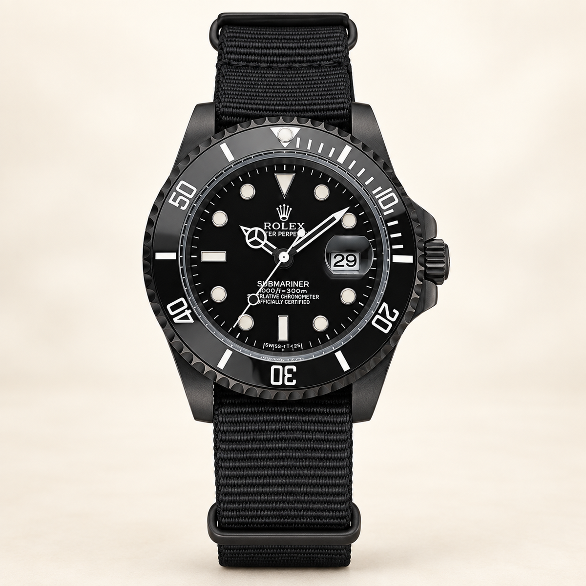 Marinus Textilband-Herrenuhr, 40 mm, schwarze Vorderansicht mit schwarzem Textilband