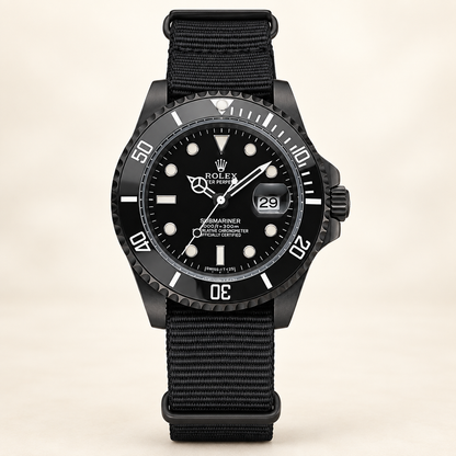 Marinus Textilband-Herrenuhr, 40 mm, schwarze Vorderansicht mit schwarzem Textilband