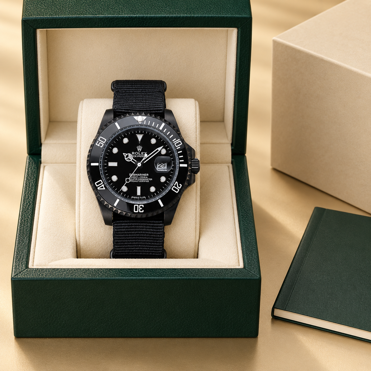 Marinus Textilband-Herrenuhr in Schwarz, 40 mm, in der optionalen grünen Präsentationsbox