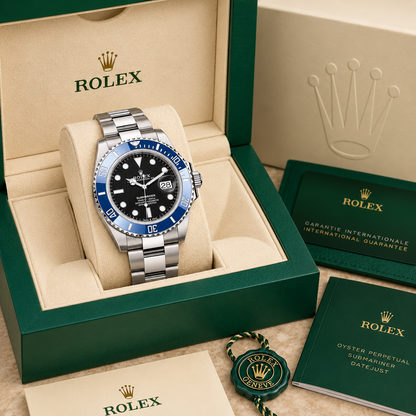 Marinus Sportuhr Blau-Schwarz – 41 mm in groene Rolex presentatiebox