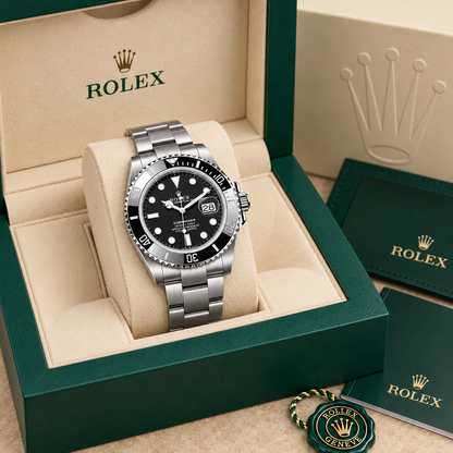 Marinus Sportuhr Schwarz – 41 mm in groene Rolex presentatiebox