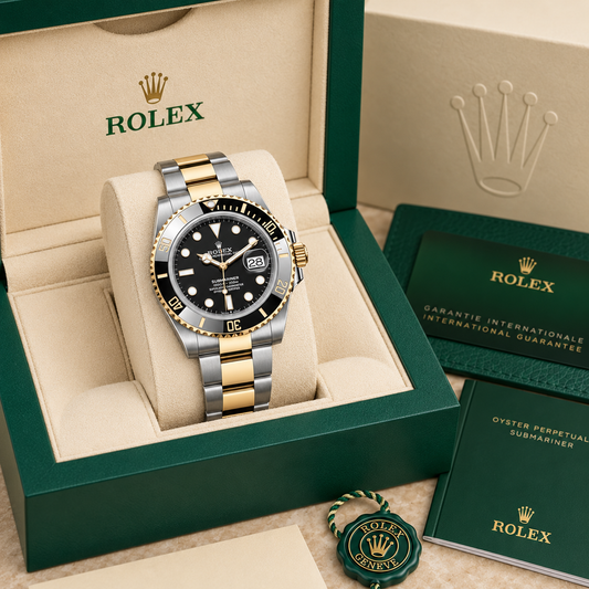 Marinus Sportuhr Schwarz-Gold – 41 mm in groene Rolex presentatiebox