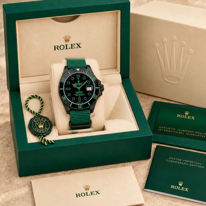 Marinus Sportuhr Schwarz-Grün 40 mm in grüner Box; Box optional