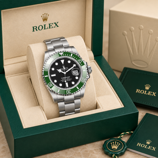 Marinus Sportuhr Schwarz-Grün – 41 mm in groene Rolex presentatiebox