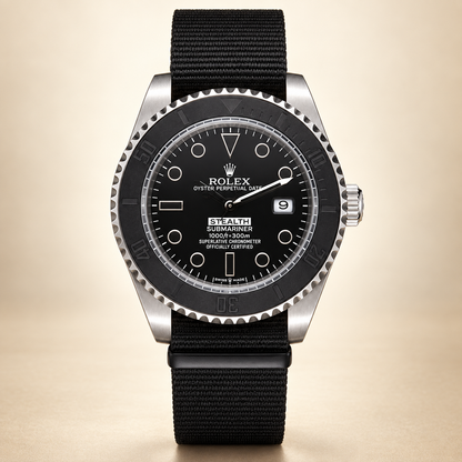 Marinus Textilband-Herrenuhr – Frontansicht Schwarz und Silberfarben