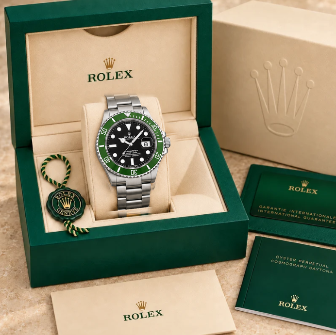 marinus taucheruhr schwarz gruen 40 mm in grüner Box; Box optional