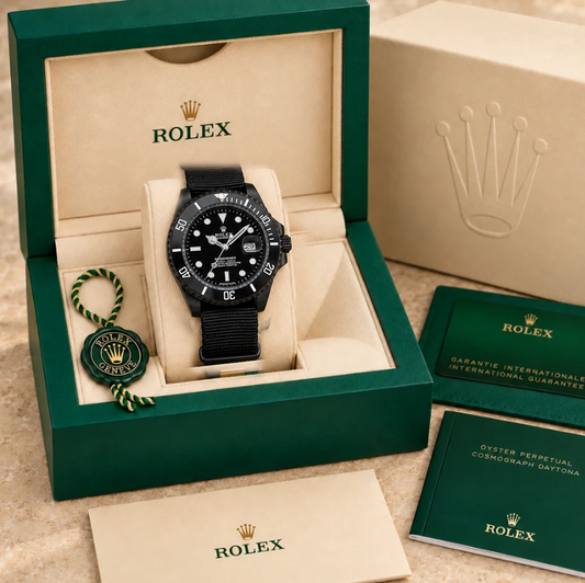 marinus textilband herrenuhr schwarz 40 mm in grüner Box; Box optional