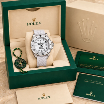 Marinus marinus textilband herrenuhr weiss silberfarben 41 mm in grüner Box; Box optional