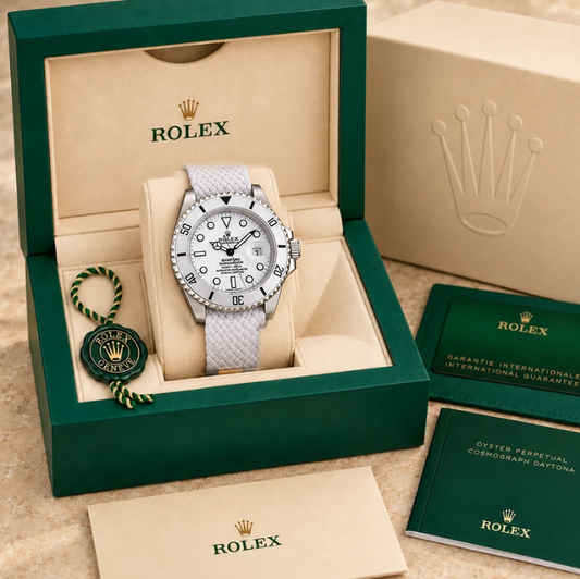 Marinus marinus textilband herrenuhr weiss silberfarben 41 mm in grüner Box; Box optional