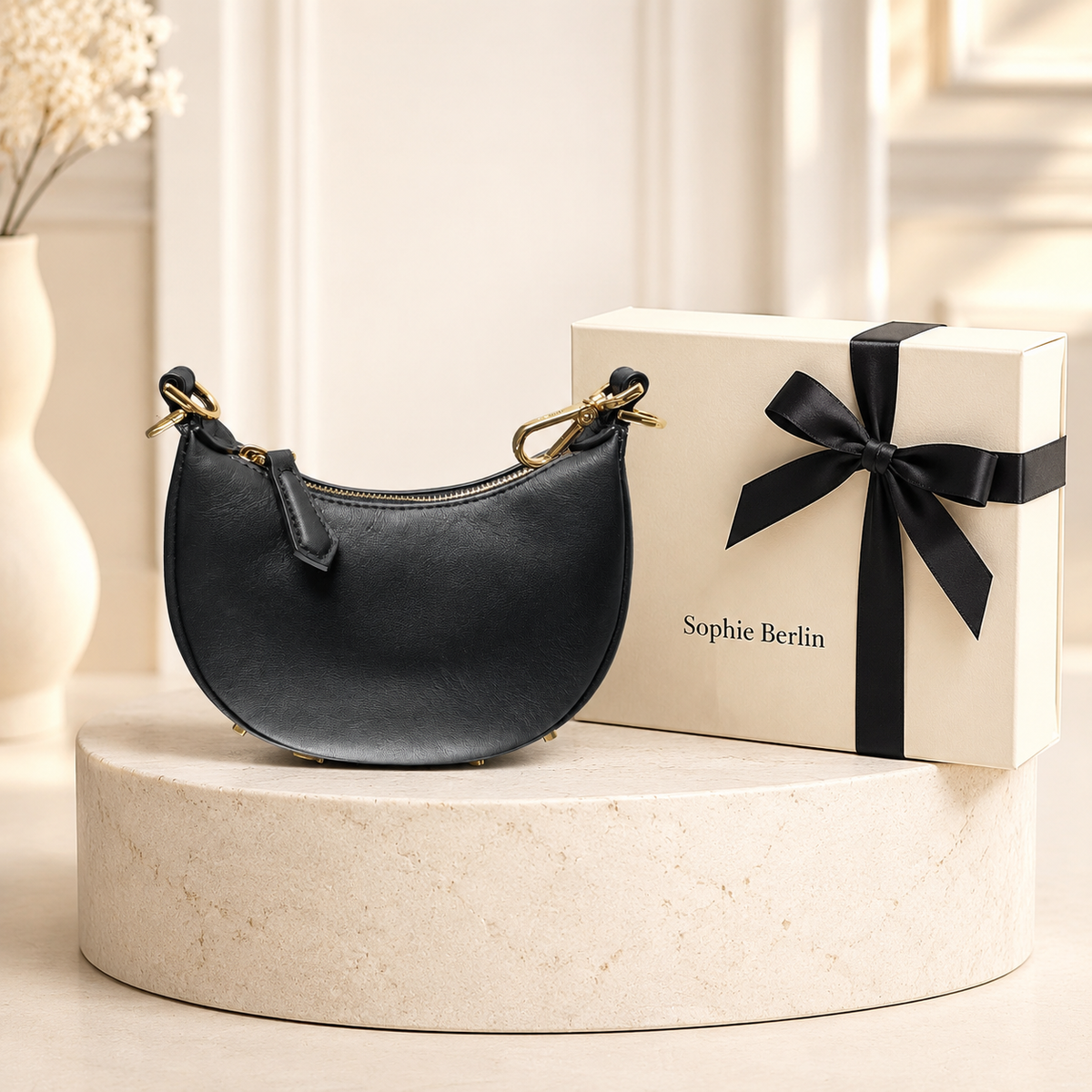Mini Hobo-Tasche Schwarz – Luxusansicht