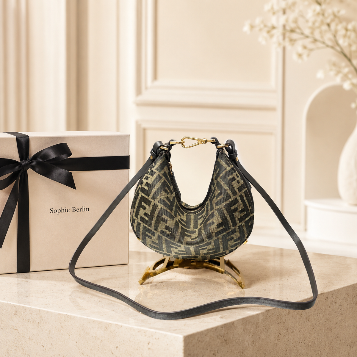 Mini Jacquard-Tasche Braun – Luxusansicht
