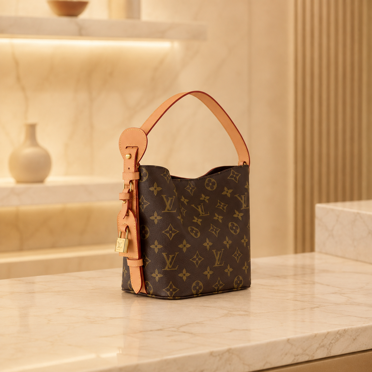Monogramm Basket-Schultertasche – Vorderansicht