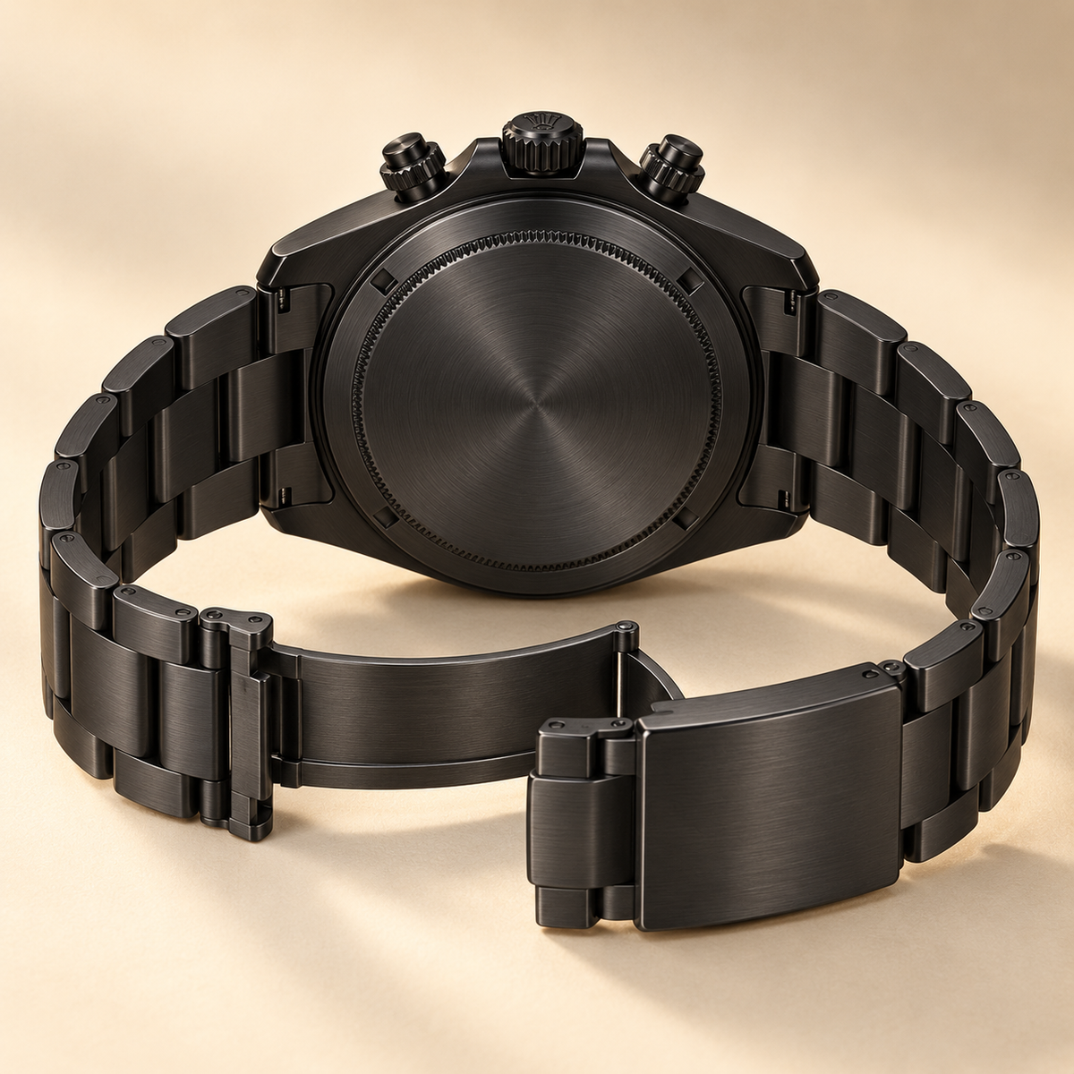 Noctelio Herren-Chronograph, Rückseite und geöffnetes Armband