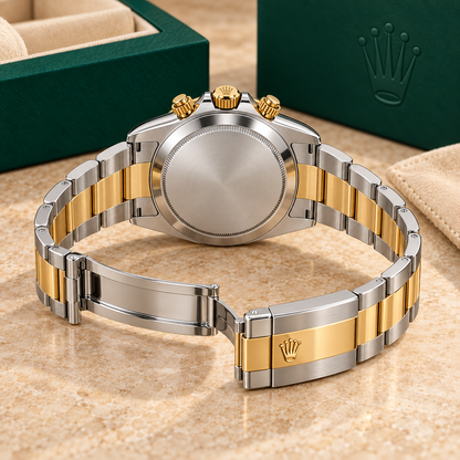 Noiraure Herren-Chronograph geschlossene Rückseite und geöffnetes Armband