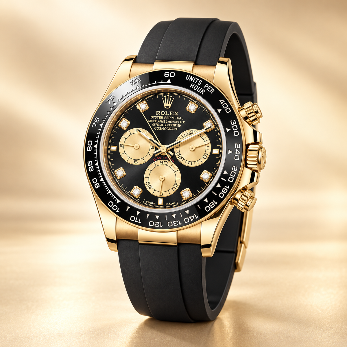 Noiréclat Herren-Chronograph in Schwarz und Goldfarben, 40 mm – Seitenansicht