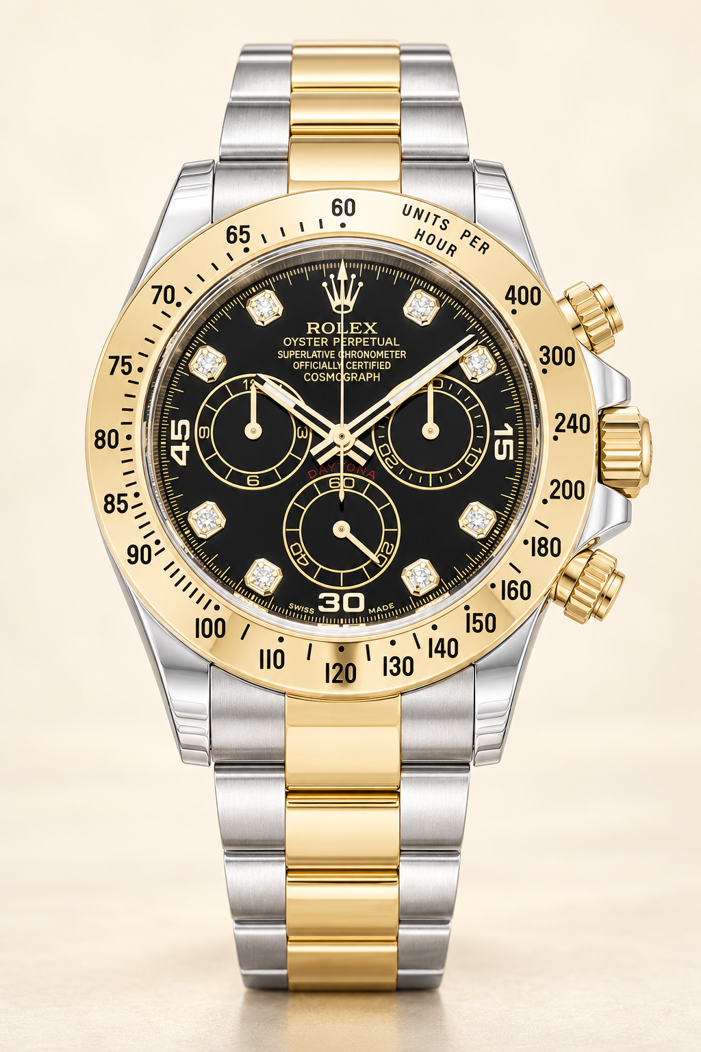 Noxelia Herren-Chronograph – Vorderansicht mit schwarzem Zifferblatt und Steinbesatz – Sophie Berlin
