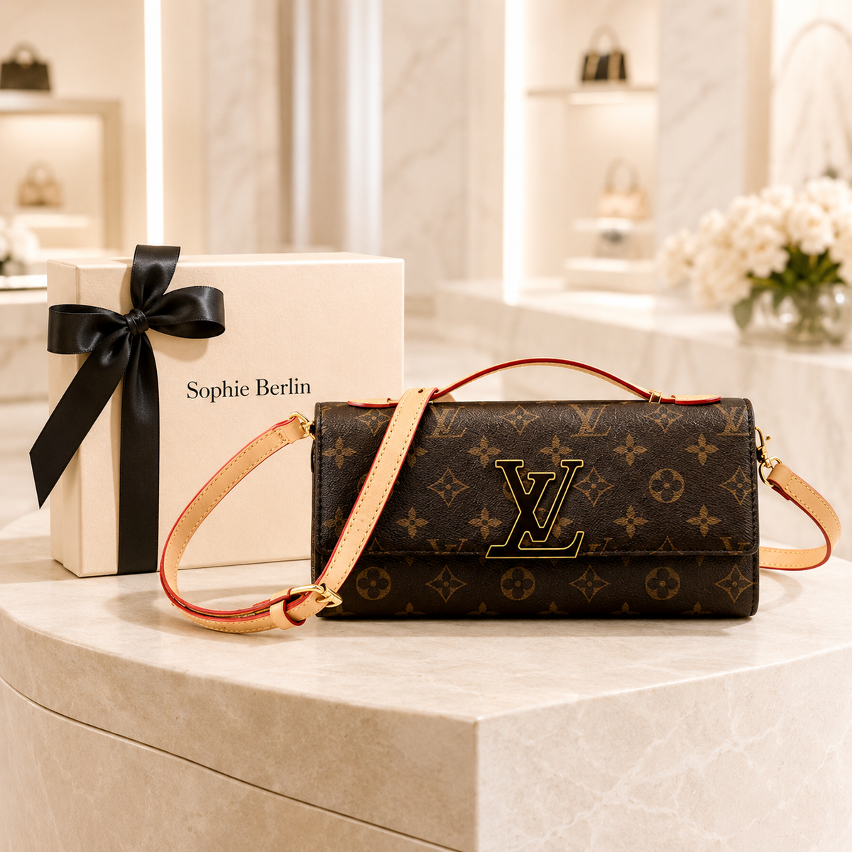 Luxuriöse Lederhandtasche mit Schulterriemen – Luxusansicht