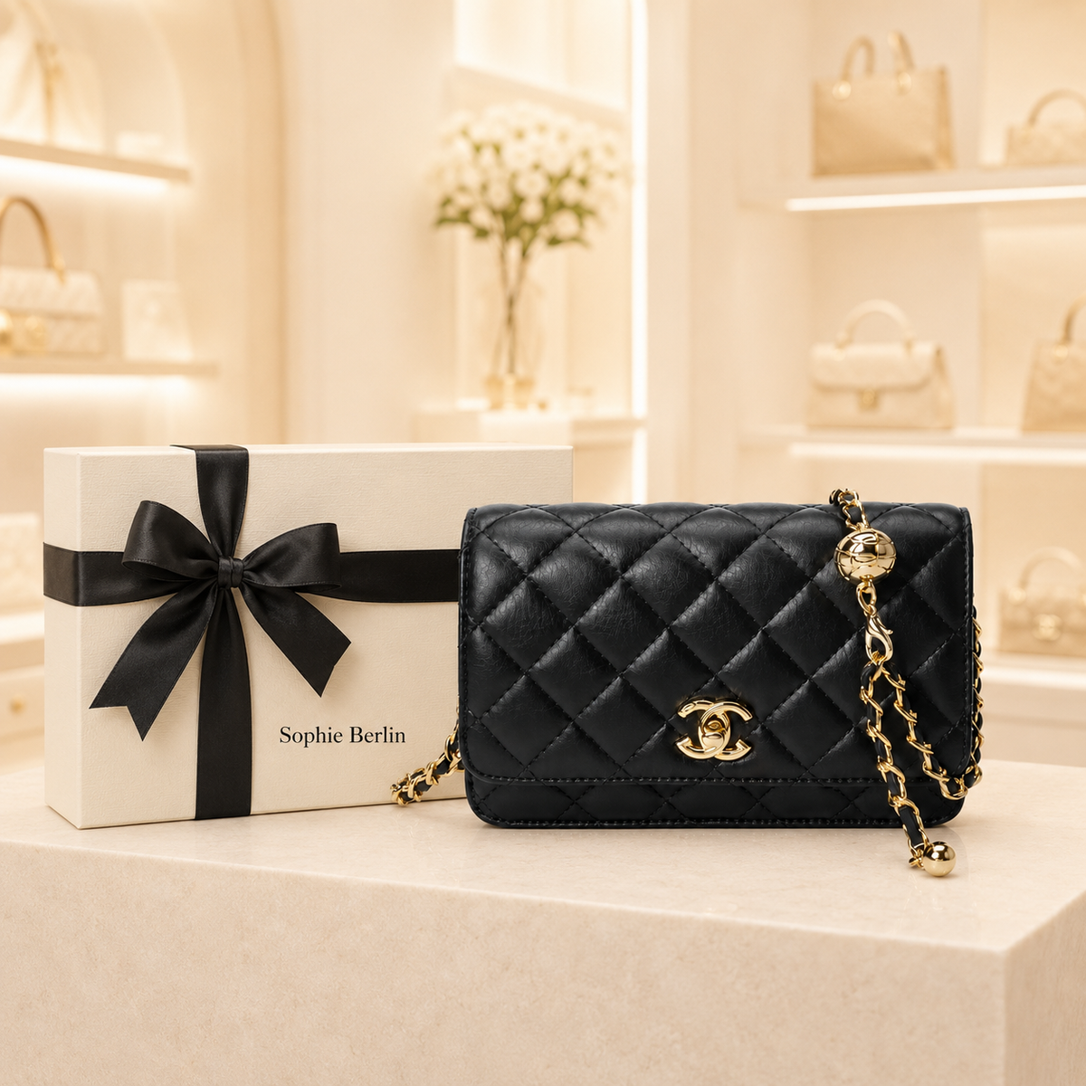 Perlen Wallet on Chain – Elegante Mini-Umhängetasche – Luxusansicht