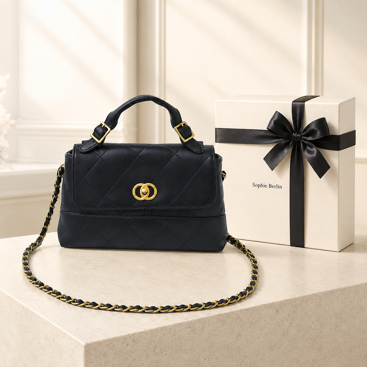 Klassische elegante Damen-Lederhandtasche – Luxusansicht