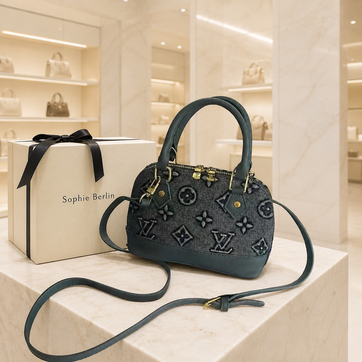 Vintage Denim Mini-Dome-Tasche – Luxusansicht