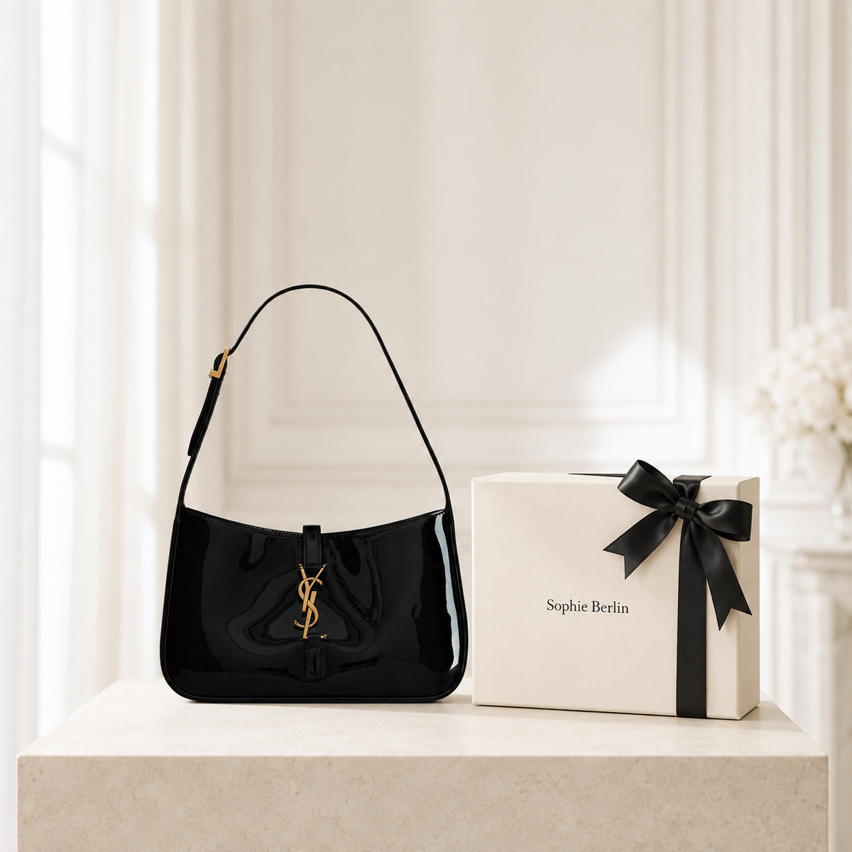 Glatte Leder-Hobo-Schultertasche – Luxusansicht