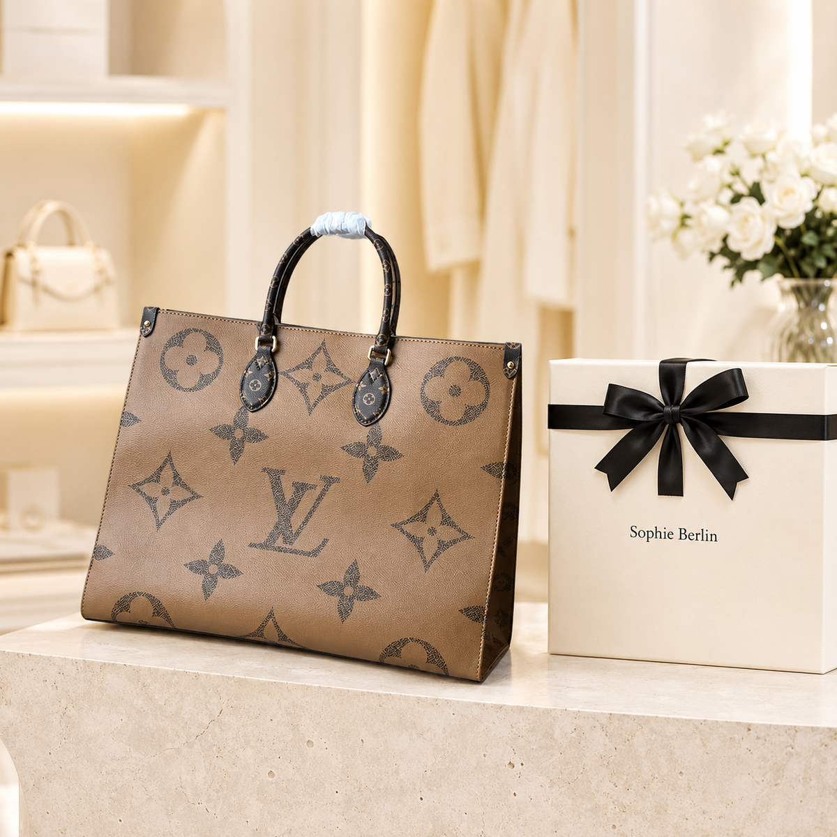 Luxuriöse Monogramm-Leder-Tote-Bag – Luxusansicht