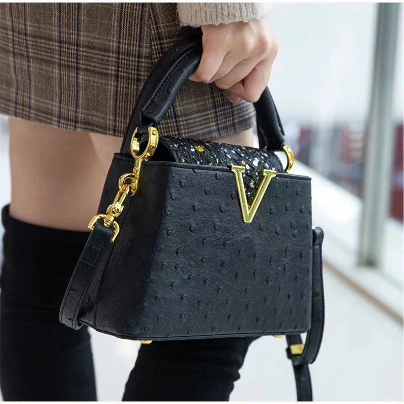 Luxus-Handtasche mit Straußenprägung – Foto 2