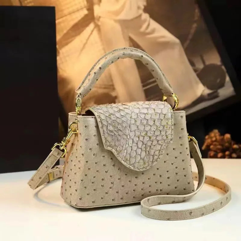 Luxus-Handtasche mit Straußenprägung – Foto 7