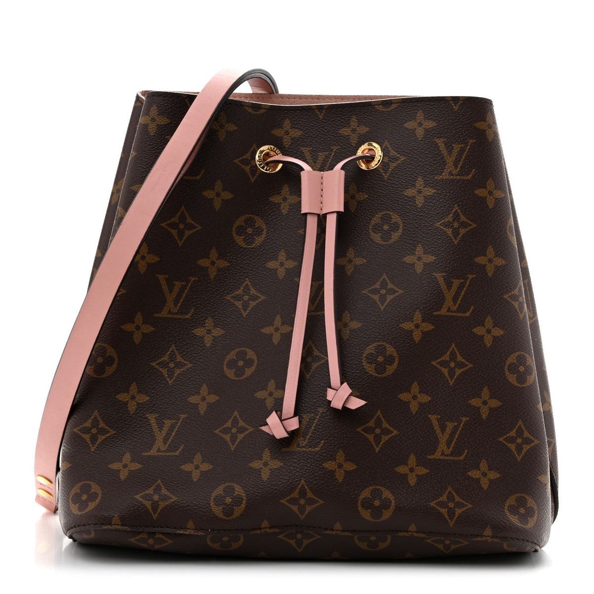 Canvas Bucket Bag mit rosafarbenen Lederdetails