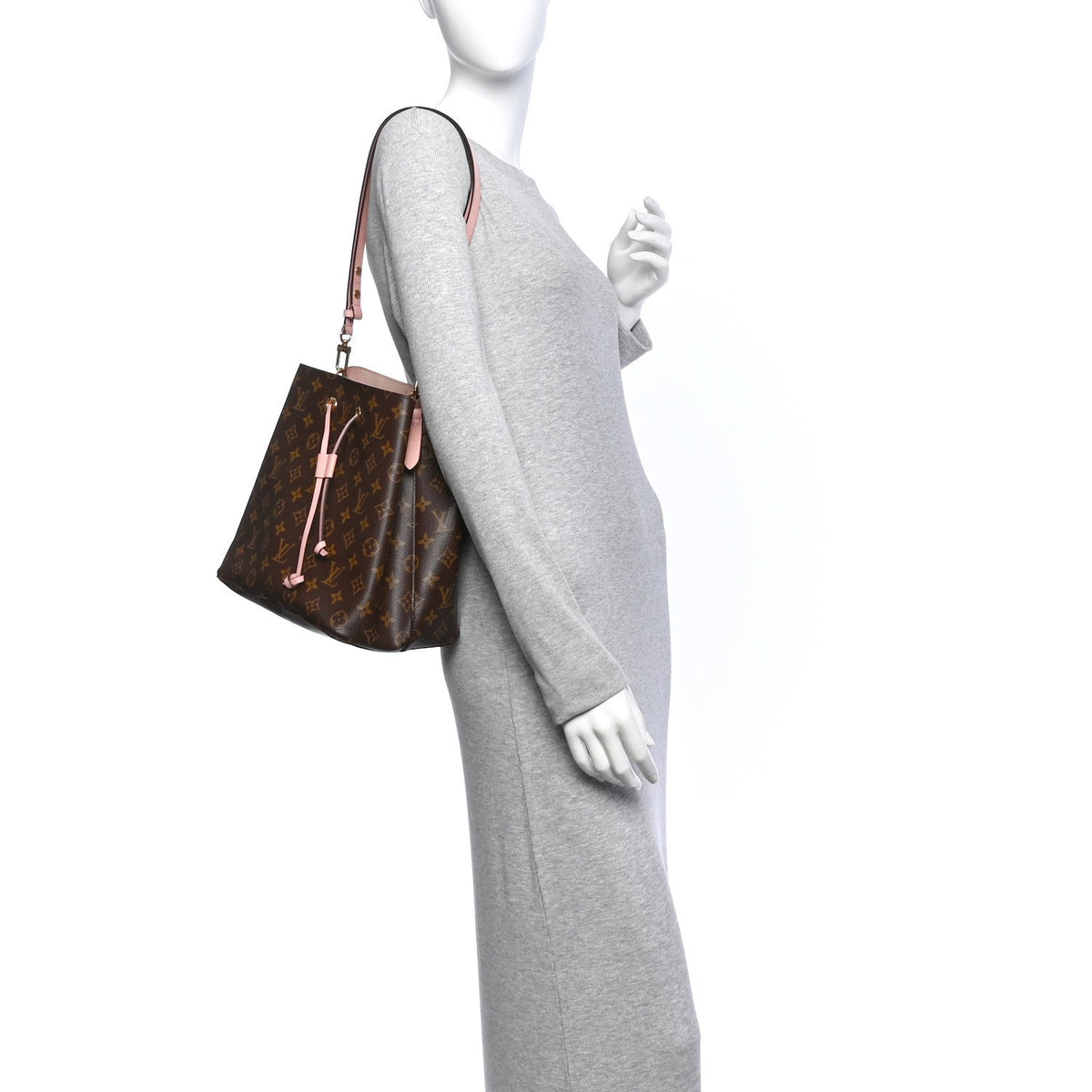 Canvas Bucket Bag mit rosafarbenen Lederdetails