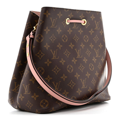 Canvas Bucket Bag mit rosafarbenen Lederdetails
