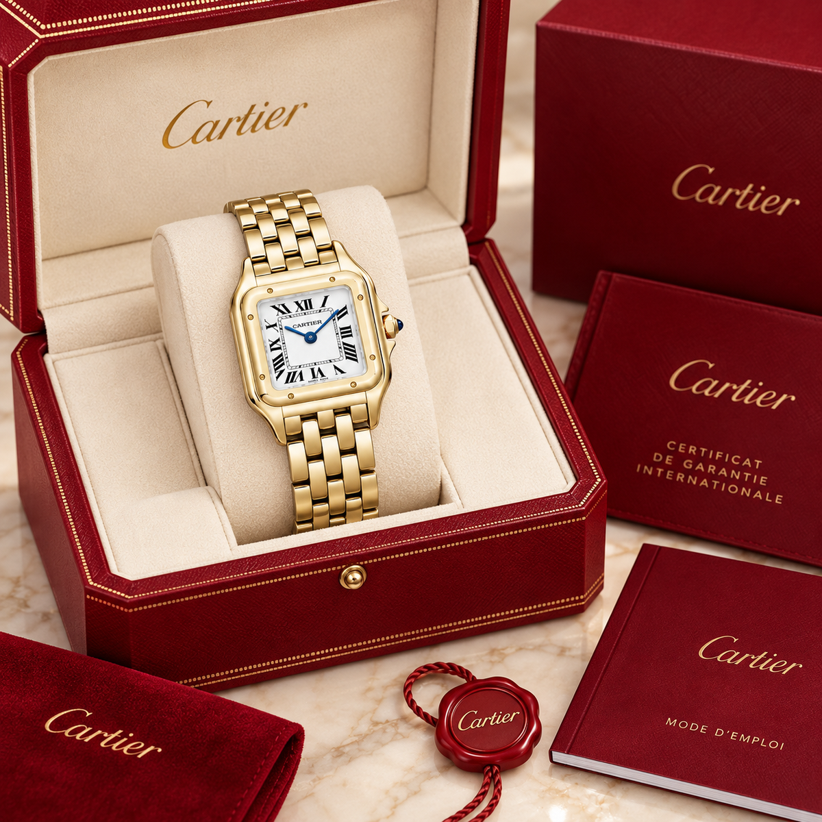 Panthère Damenuhr in Gold – Small 30 × 23 mm in luxe presentatiebox