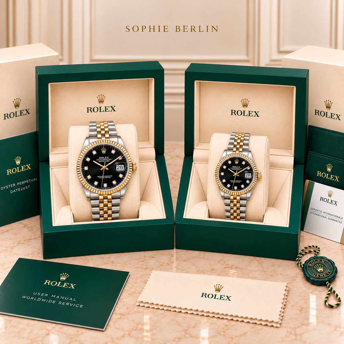 Partneruhren-Set Bicolor-Schwarz in Präsentationsboxen