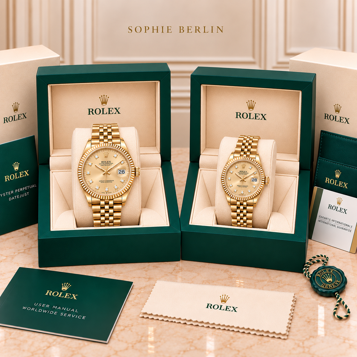 Partneruhren-Set Gold-Champagner in Präsentationsboxen