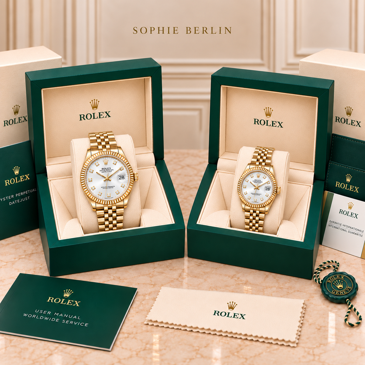 Partneruhren-Set Gold-Silber, 36 und 28 mm, in Präsentationsboxen