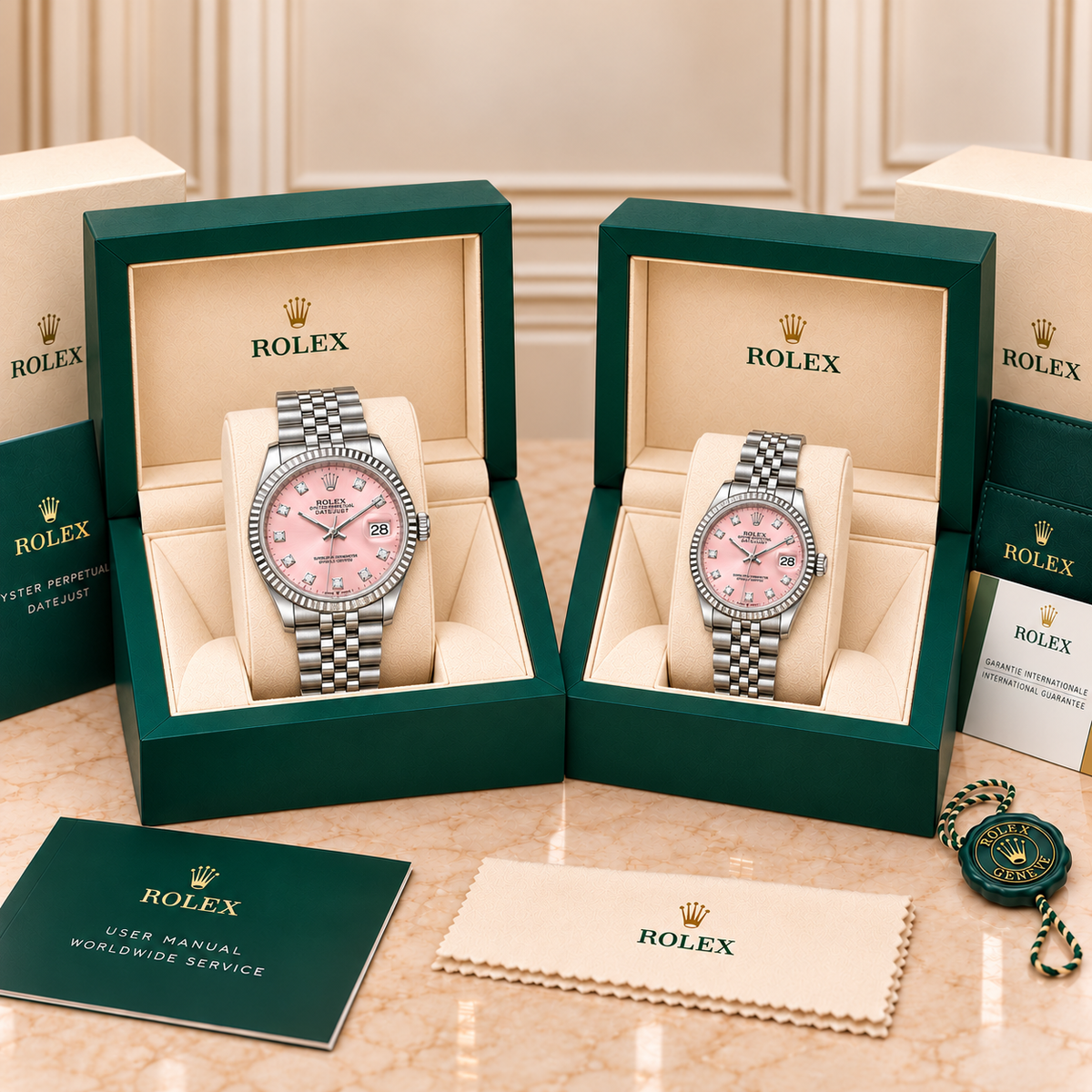 Partneruhren-Set Silber-Rosa, 36 und 28 mm, in Präsentationsboxen