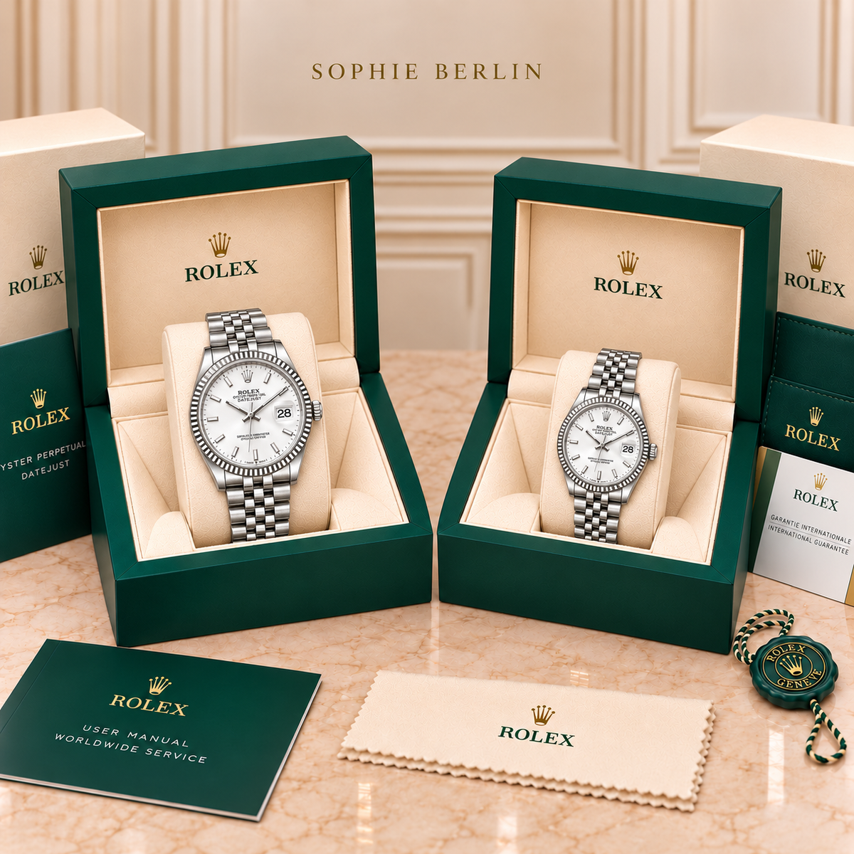 Partneruhren-Set Silber-Weiß in Präsentationsboxen