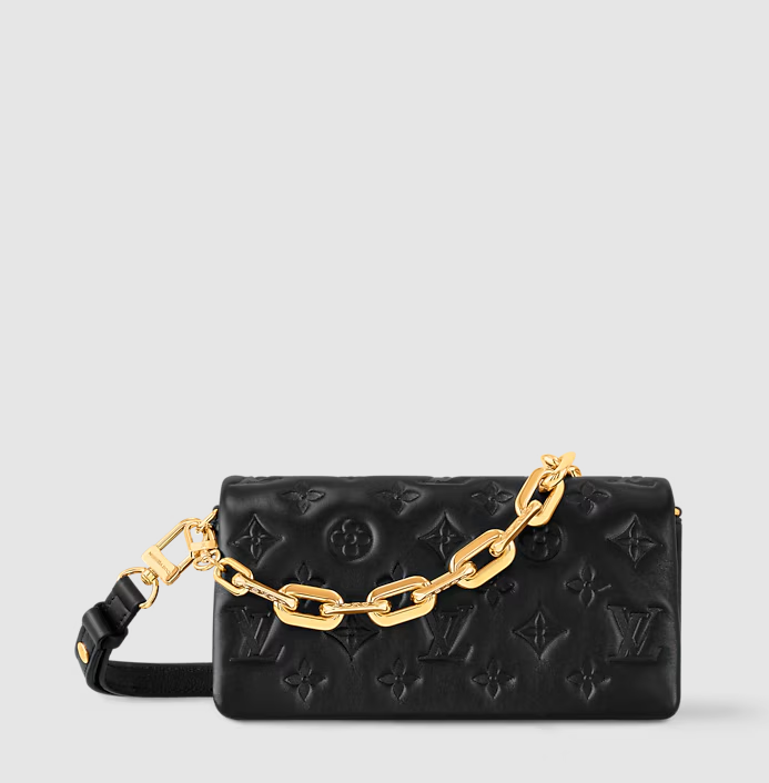 Pochette Coussin – Schwarzes Lammleder mit Monogramm – Originalansicht 1