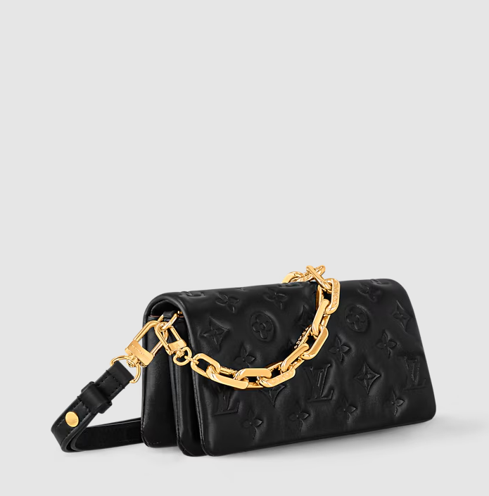 Pochette Coussin – Schwarzes Lammleder mit Monogramm – Originalansicht 2