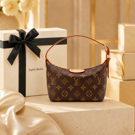 Pochette Hills braune Monogram-Schultertasche mit luxuriöser Sophie Berlin Geschenkbox